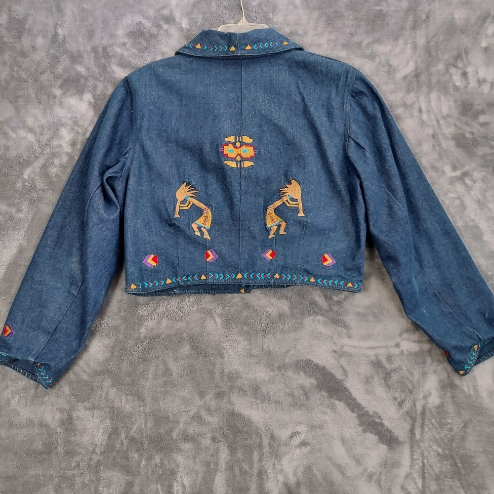 New Identity Cropped Denim Jacket With Embroidery, Women's L, Blue - Picture 4 of 12